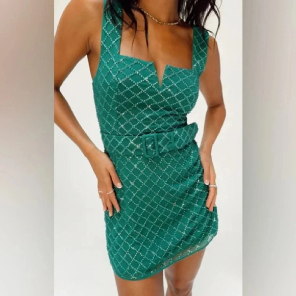 Show Me Your Mumu emerald mini sequin dress belt cocktail eras sparkly twilight - Picture 9 of 9